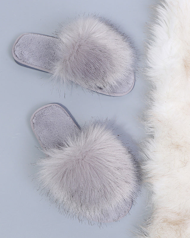Solid Color Long Plush Fuzzy Flat Slippers
