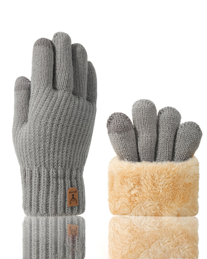 Double-layered Touchscreen Fleece-lined Knitted Gloves