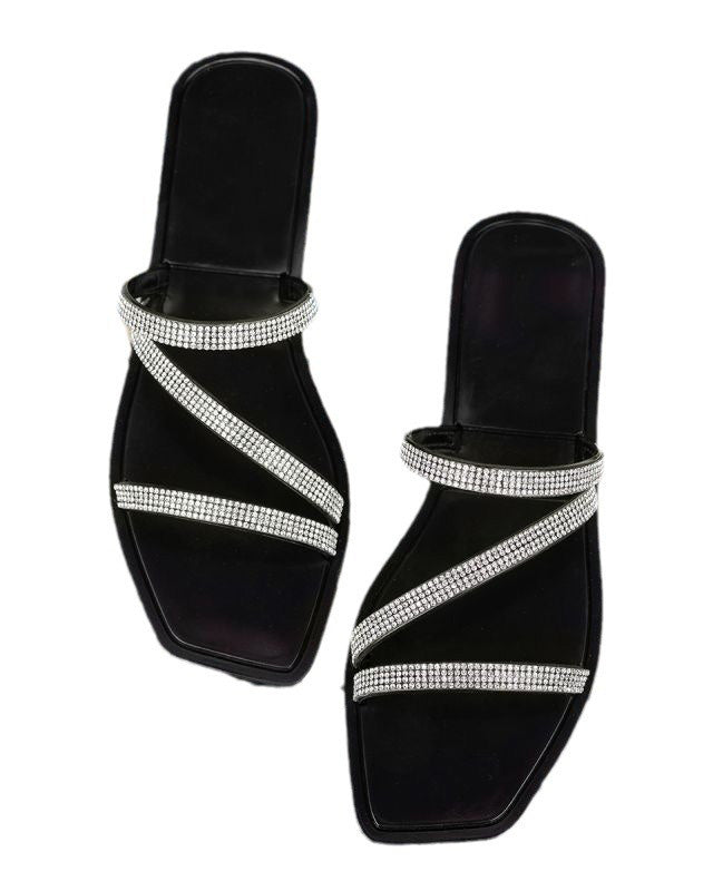 Silver Rhinestone Flat Slippers