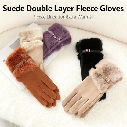 Suede Plush Double-Layer Fleece-Lined Touchscreen Gloves