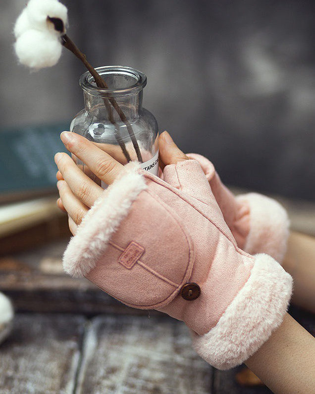 Suede Fleece-Lined Insulated Adjustable Gloves