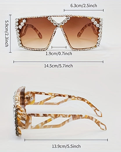 Women'S Geometric Oversized Frame with Rhinestone Accents