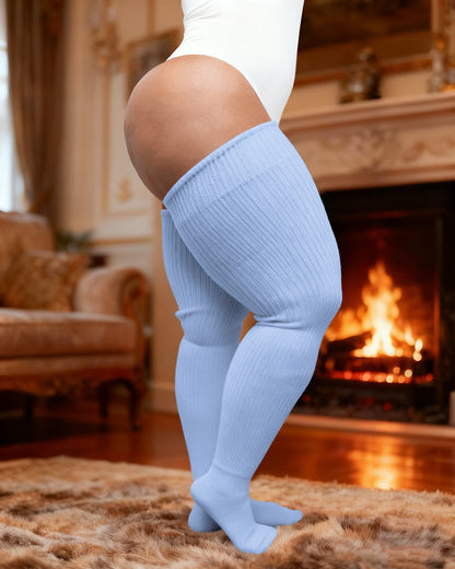 Plus Size Women's Extra Long Thigh High Solid Color Socks