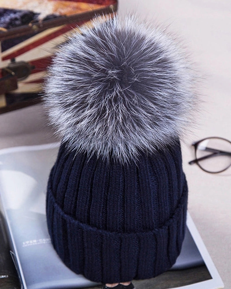Oversized Pom-Pom Woolen Knitted Beanie