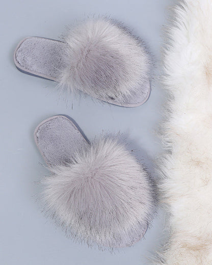 Solid Color Long Plush Fuzzy Flat Slippers