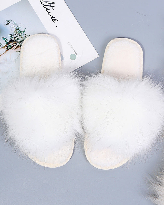 Solid Color Long Plush Fuzzy Flat Slippers