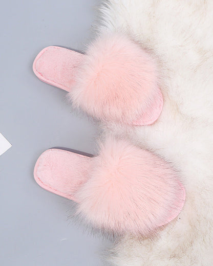 Solid Color Long Plush Fuzzy Flat Slippers