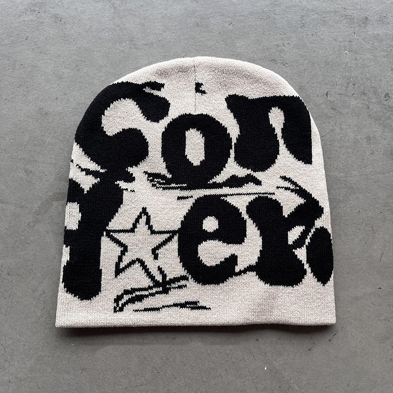 Woolen Knitted Letter Jacquard Beanie