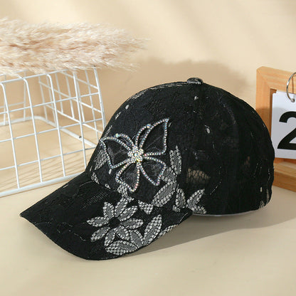 High-quality Lace Rhinestone Butterfly Baseball Cap