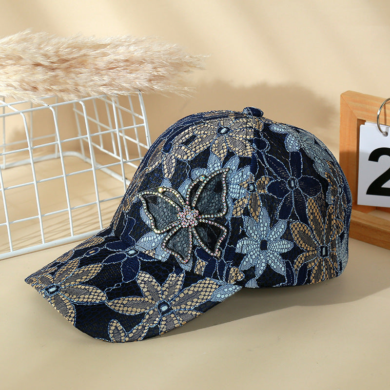 High-quality Lace Rhinestone Butterfly Baseball Cap