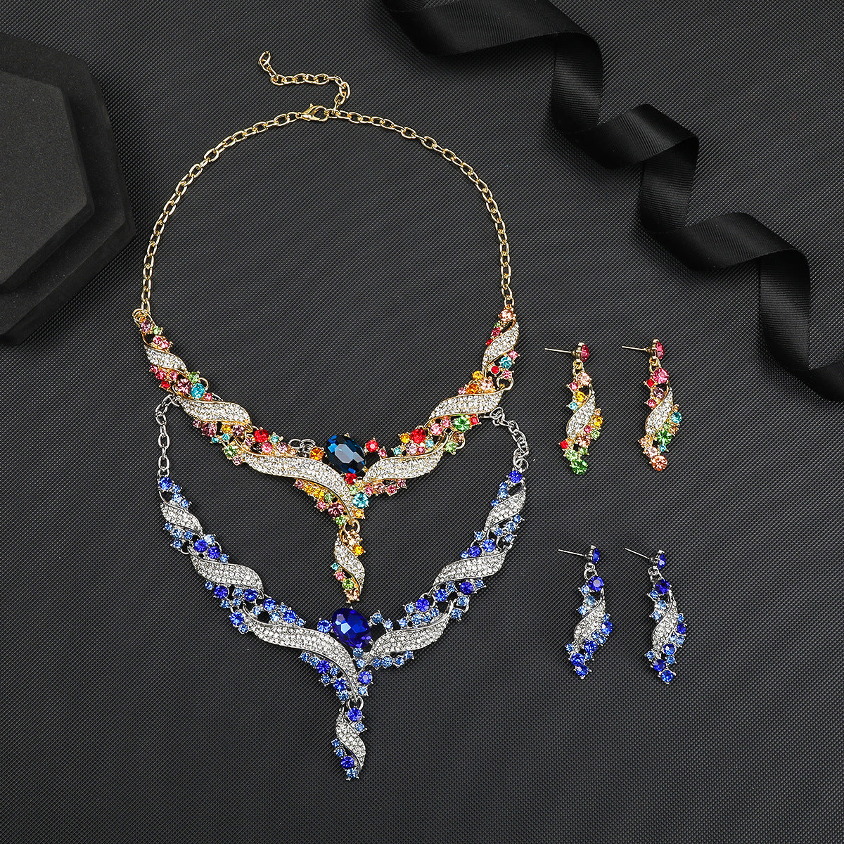 2-Piece Colorful Bead & Gemstone Choker Necklace & Earrings Set