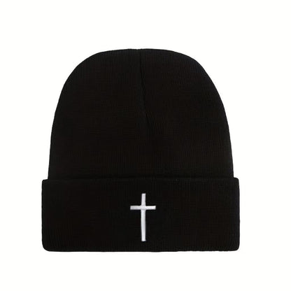 Embroidered Cross Warm Knitted Beanie