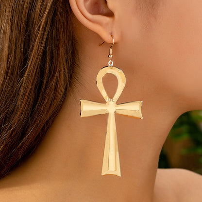 Ancient Egyptian Cross Metal Earrings