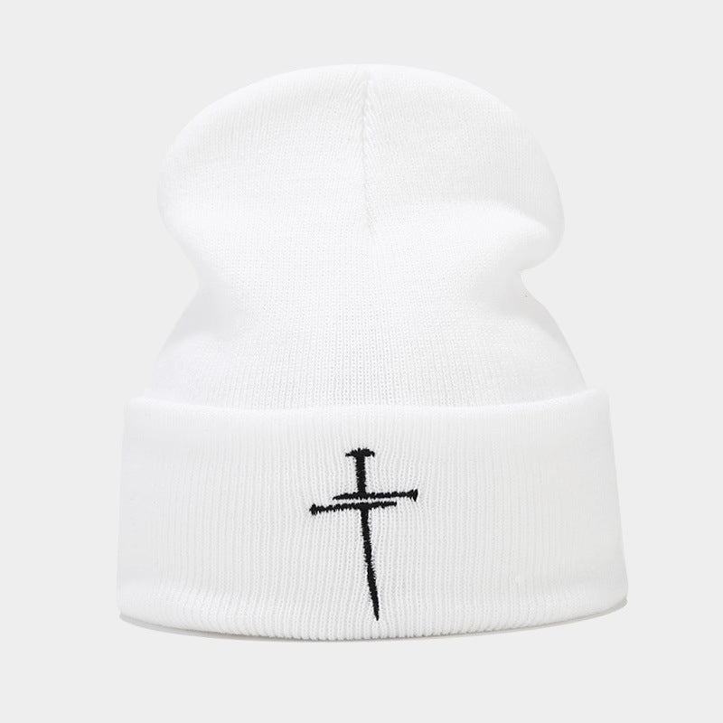 Vintage Cross Embroidered Knitted Hat-Unisex
