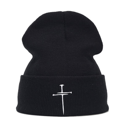 Vintage Cross Embroidered Knitted Hat-Unisex