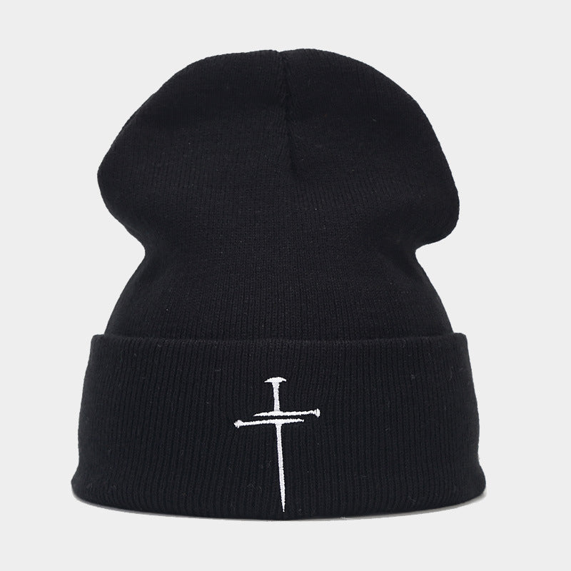 Vintage Cross Embroidered Knitted Hat-Unisex