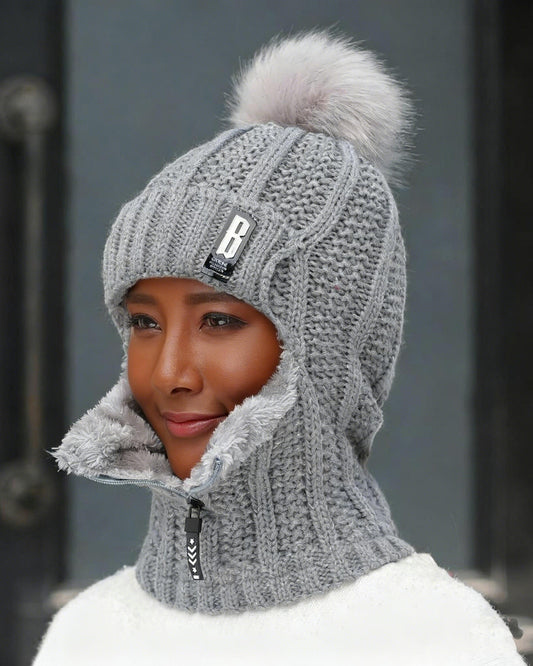 Cute Pom-Pom Neck Gaiter Warm Knit Beanie