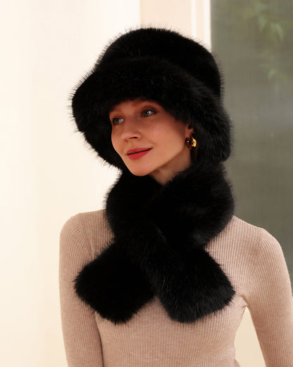 2-Piece Faux Fox Fur Warm Fisherman Hat & Scarf Set
