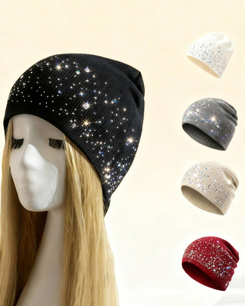 Double-Sided Rhinestone Embellished, Minimalist & Shiny Beanie Hat