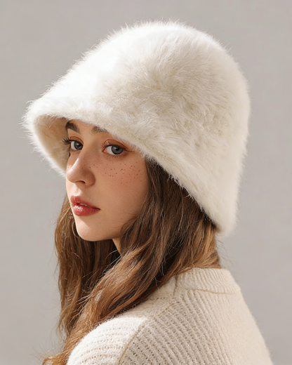 Rabbit Fur Fleece Face-Framing Fisherman Hat