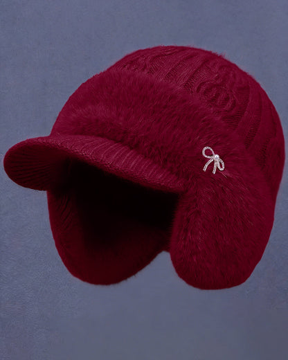 Winter Knitted Rabbit Fleece Bow Earflap Warm Hat