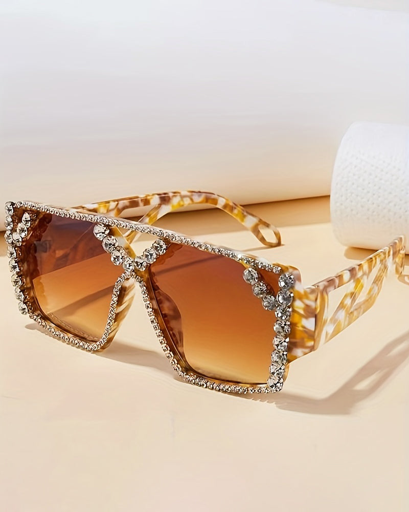 Women'S Geometric Oversized Frame with Rhinestone Accents