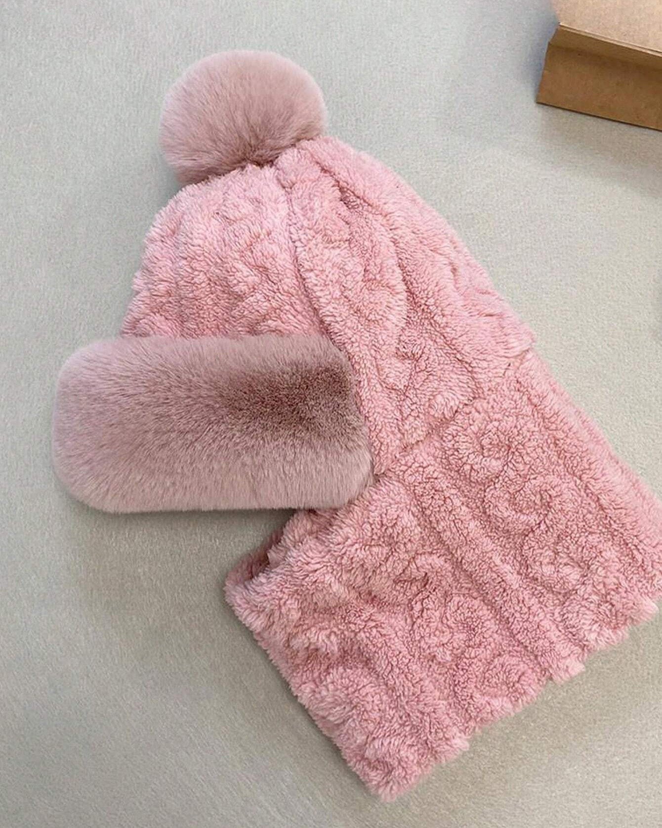 Hat And Scarf One-piece Plus Velvet Padded Windproof Cold-proof Cap