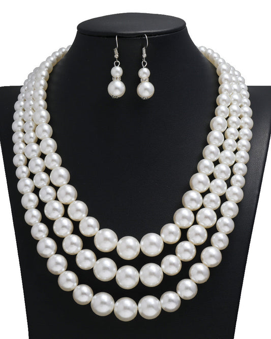 Elegant Multi-Layer Pearl Necklace Earrings