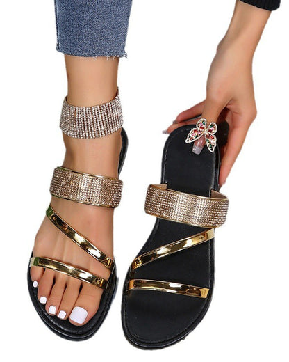 Round Toe Rhinestone Flat Slippers