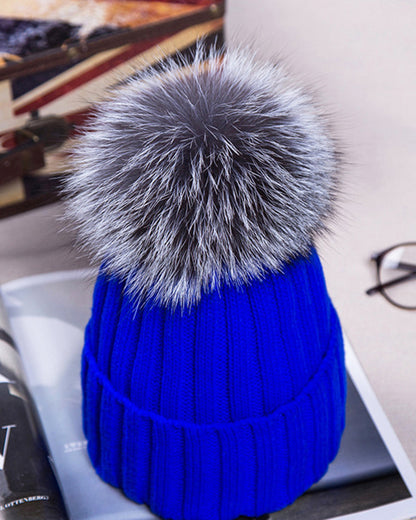 Oversized Pom-Pom Woolen Knitted Beanie