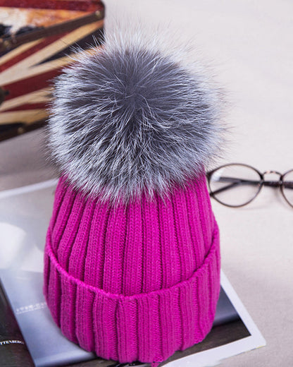 Oversized Pom-Pom Woolen Knitted Beanie