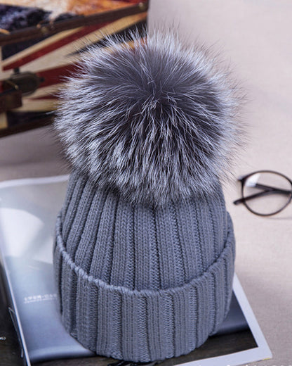 Oversized Pom-Pom Woolen Knitted Beanie