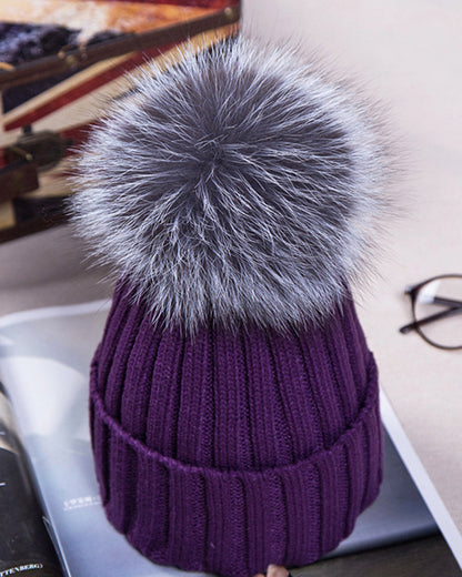 Oversized Pom-Pom Woolen Knitted Beanie