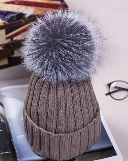 Oversized Pom-Pom Woolen Knitted Beanie