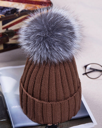 Oversized Pom-Pom Woolen Knitted Beanie