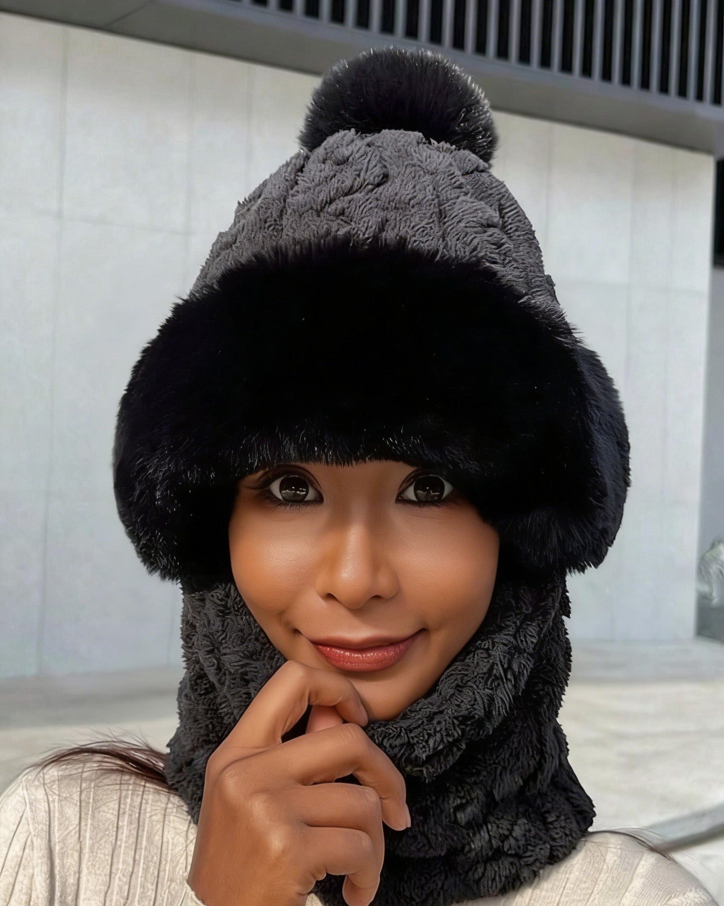 Hat And Scarf One-piece Plus Velvet Padded Windproof Cold-proof Cap