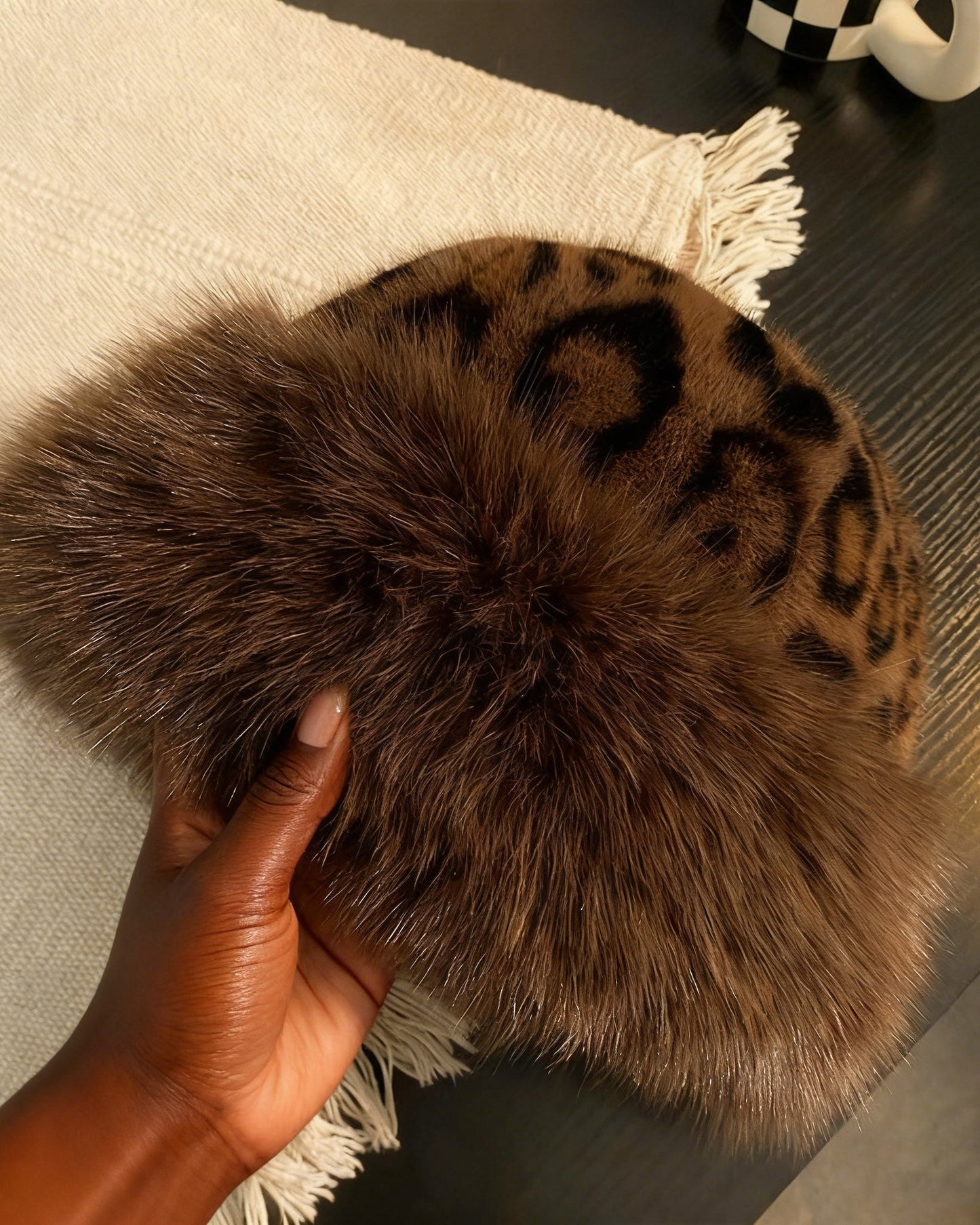 Women's Leopard Print Knitted Mongolian Hat, Thick Warm Hat