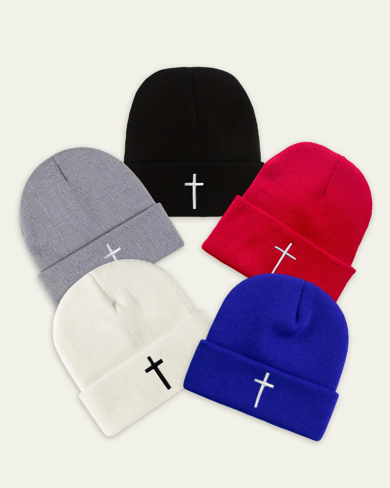 Embroidered Cross Warm Knitted Beanie