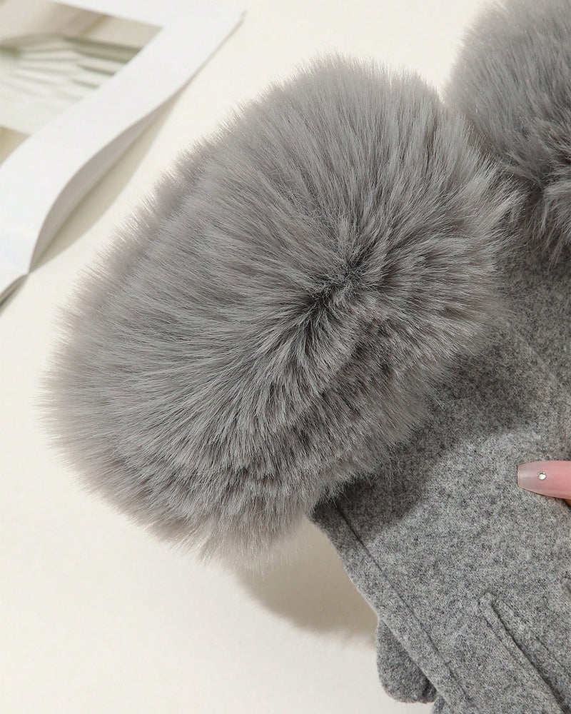 Touchscreen Velvet Imitation Rabbit Fur Gloves Velvet Warm Cold-proof Plush Gloves