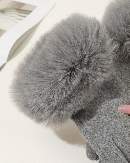 Touchscreen Velvet Imitation Rabbit Fur Gloves Velvet Warm Cold-proof Plush Gloves