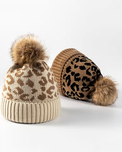 Casual Leopard Patchwork Fuzzy Thick Knitted Beanie Hat