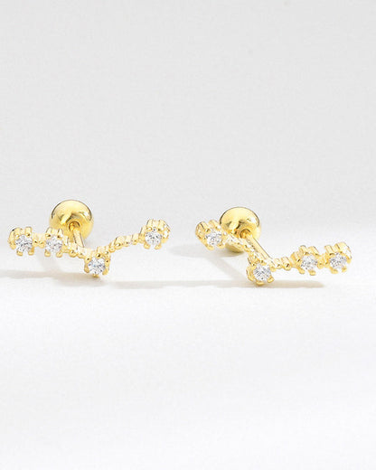 12 Constellations Gold Diamond Stud Earrings