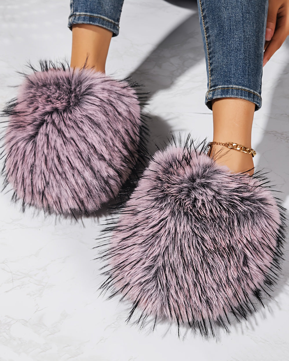Women's Fluffy Thick-Soled Long Plush Home Slippers