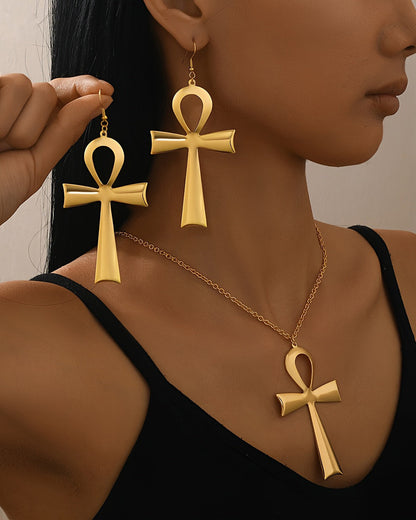 Ancient Egyptian Cross Metal Earrings