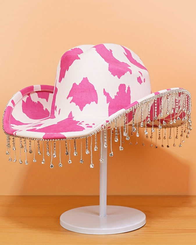 Shiny Rhinestone Cow Print Western Cowboy Hat
