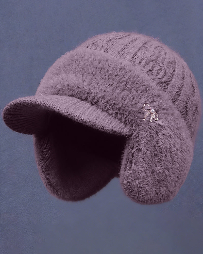 Winter Knitted Rabbit Fleece Bow Earflap Warm Hat
