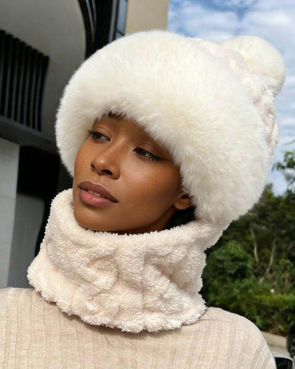 Hat And Scarf One-piece Plus Velvet Padded Windproof Cold-proof Cap