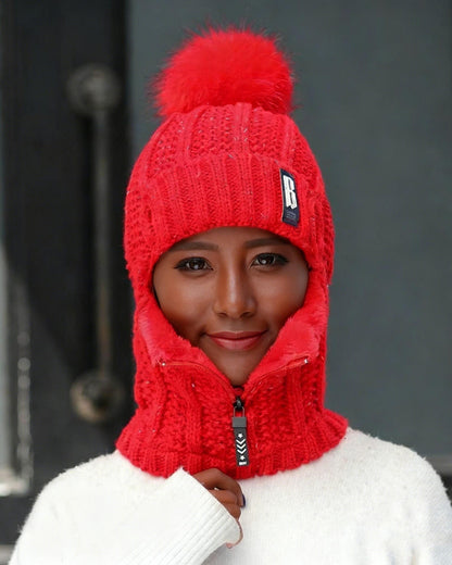 Cute Pom-Pom Neck Gaiter Warm Knit Beanie