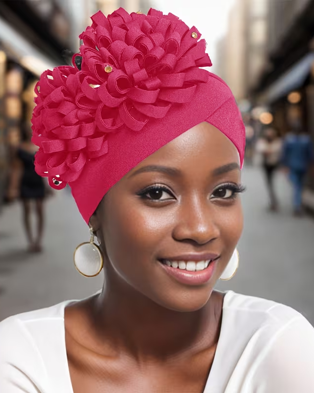 African-Style Side-Mounted Oversized Flower Turban Hat For Women