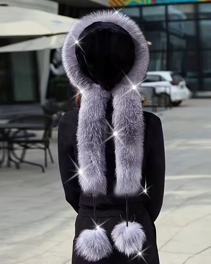 Women's Dome-Shaped Fox Fur Wide Brim Pom-Pom Hat